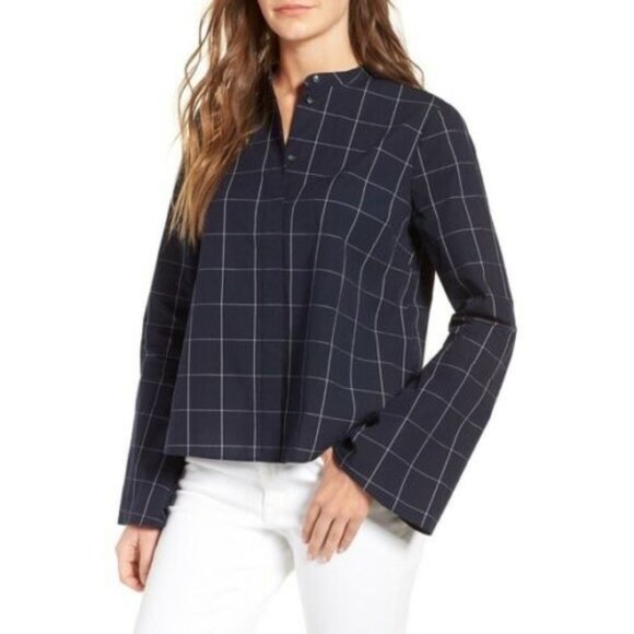 Madewell Windowpane Plaid Blouse with Bell Sleeves - Picture 1 of 7